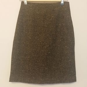Petite Fringe Tweed Brown Knit Pencil Skirt Size 4P By Ann Taylor